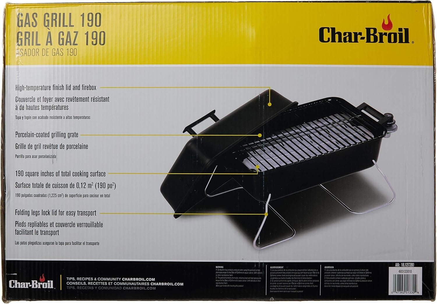Lightweight, Portable 1-Burner Gas Grill with Easy Assembly - Travel Grill