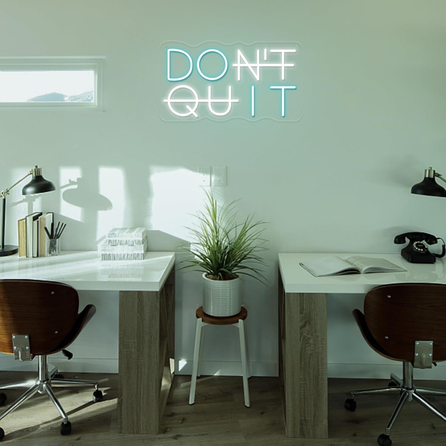 Blue & White LED Neon Sign - Landscape 'Don't Quit' Design for Stylish Homes