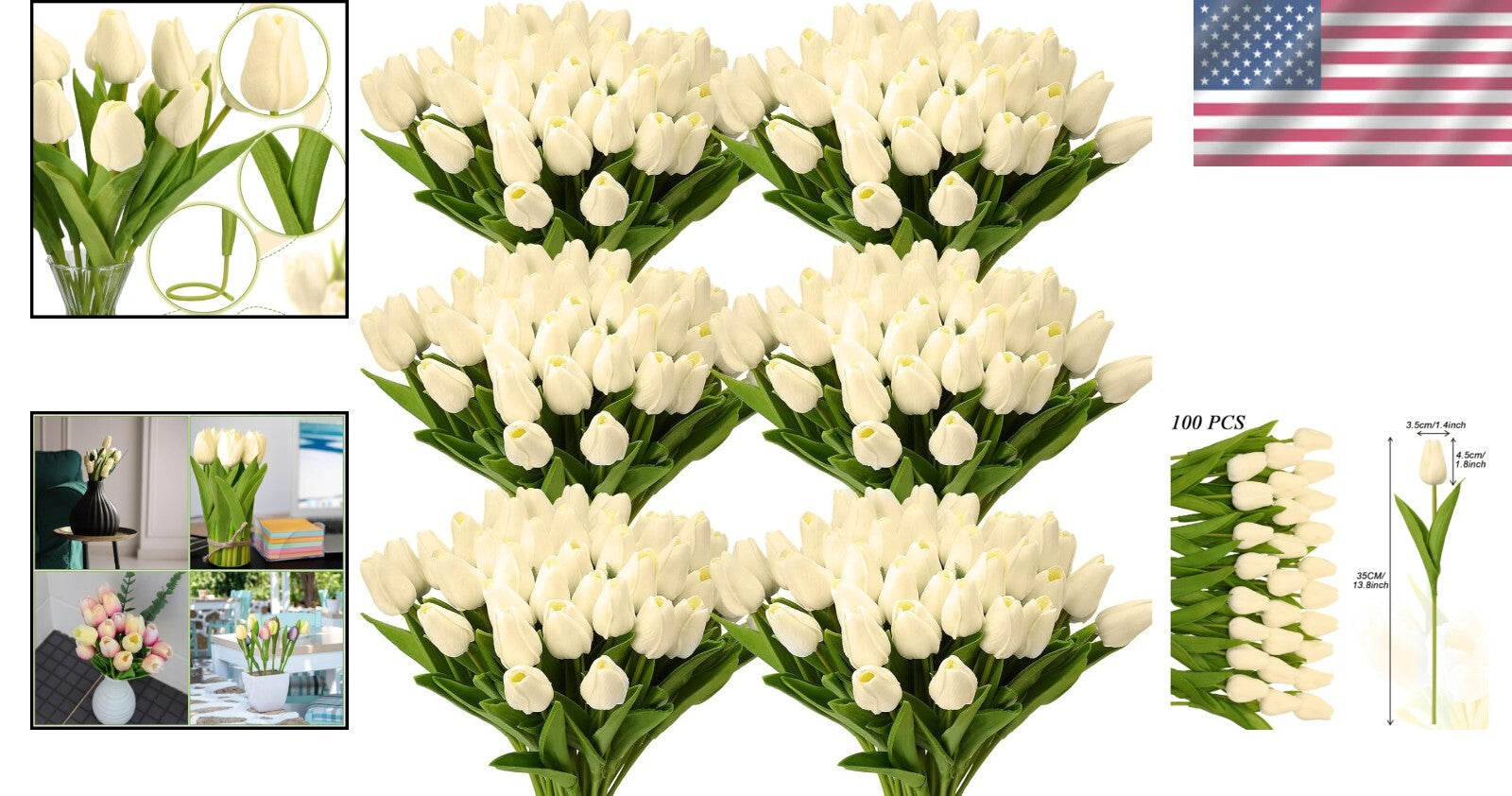 Waterproof Faux Tulips in Milk White - 100-Piece Set for Year-Round Elegance