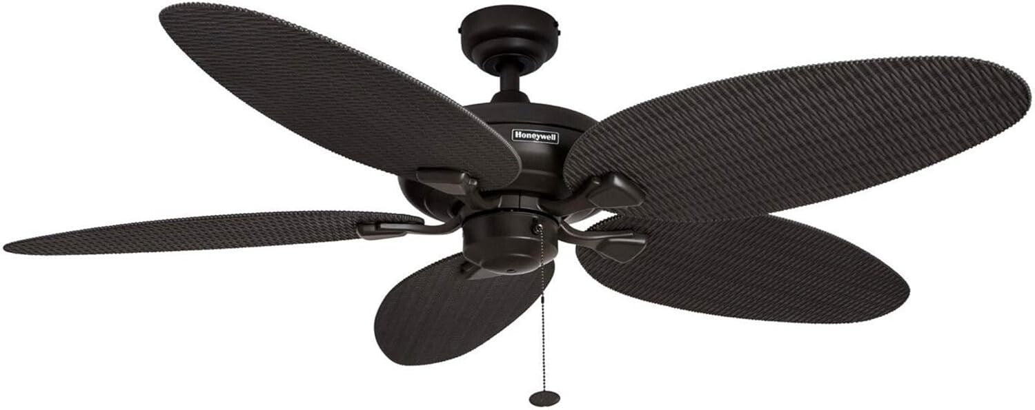 Energy Efficient 52-Inch Damp Rated Ceiling Fan with Hand-Carved Tropical Blades