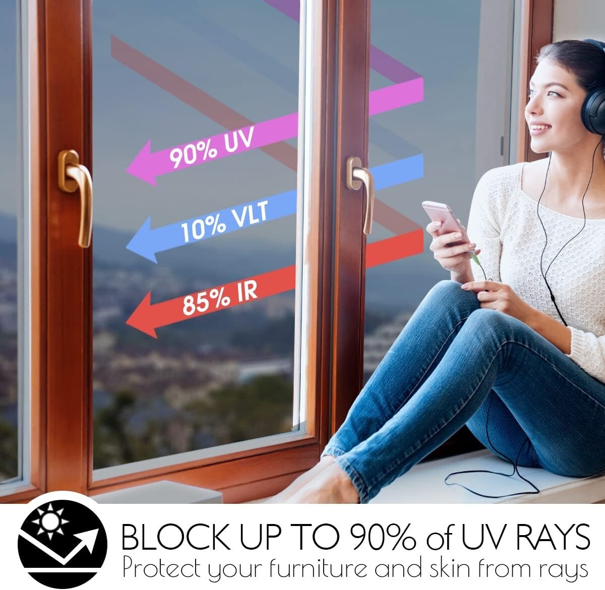 Black-Silver One Way Window Tint - UV Blocking & Easy Install, 35.4" x 16.4'