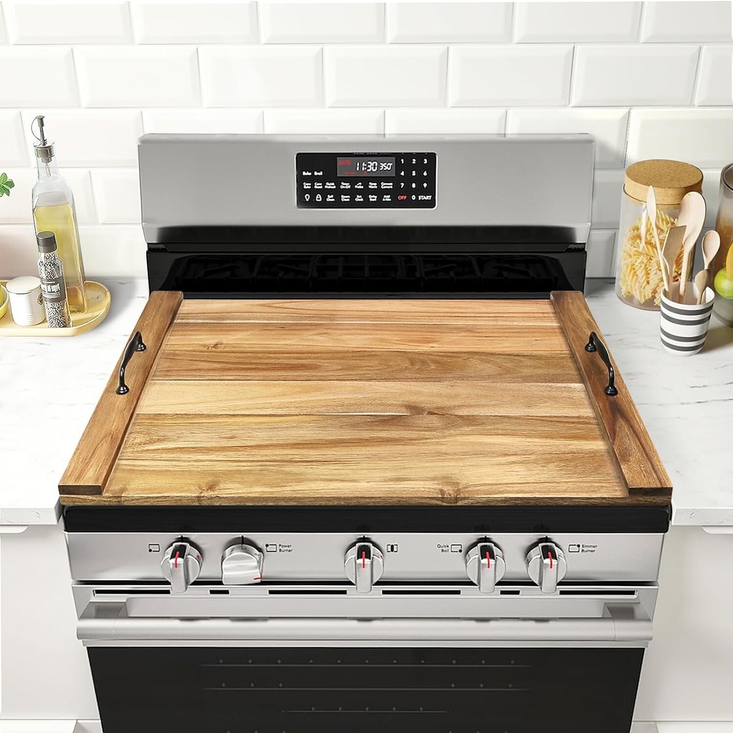 Elegant Acacia Wood Noodle Board Stove Cover - Space-Saving Kitchen Essential