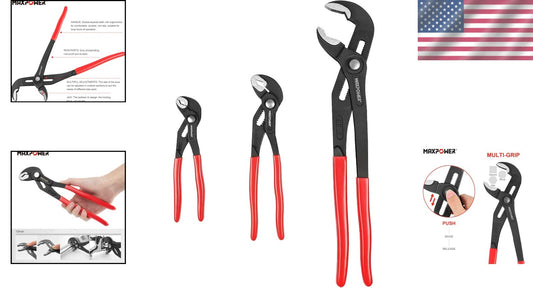 Chromium-Vanadium Water Pump Pliers Set with Rubber Grip - 3 Sizes Included