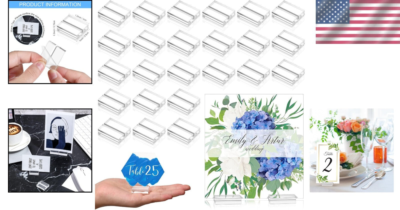 Elegant Acrylic Table Stands - 100 Pack of 1.2 Inch Card Holders for Weddings