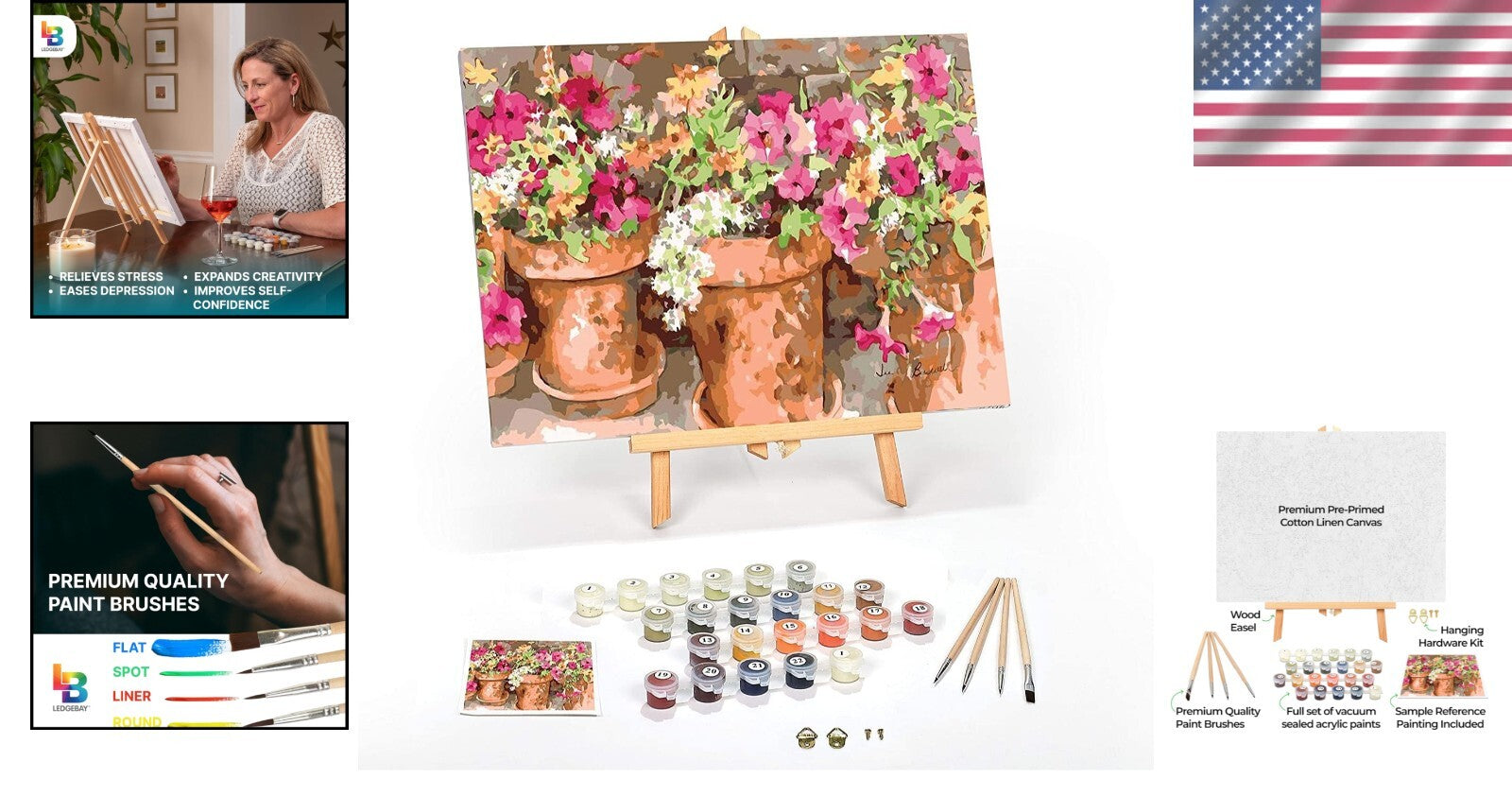 Complete Adult Paint by Numbers Set with Easel - Sweet Petunias 16x20