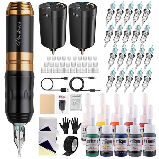 Multicolor Tattoo Kit: Cordless Machine, Needles, Inks & Accessories for Artists