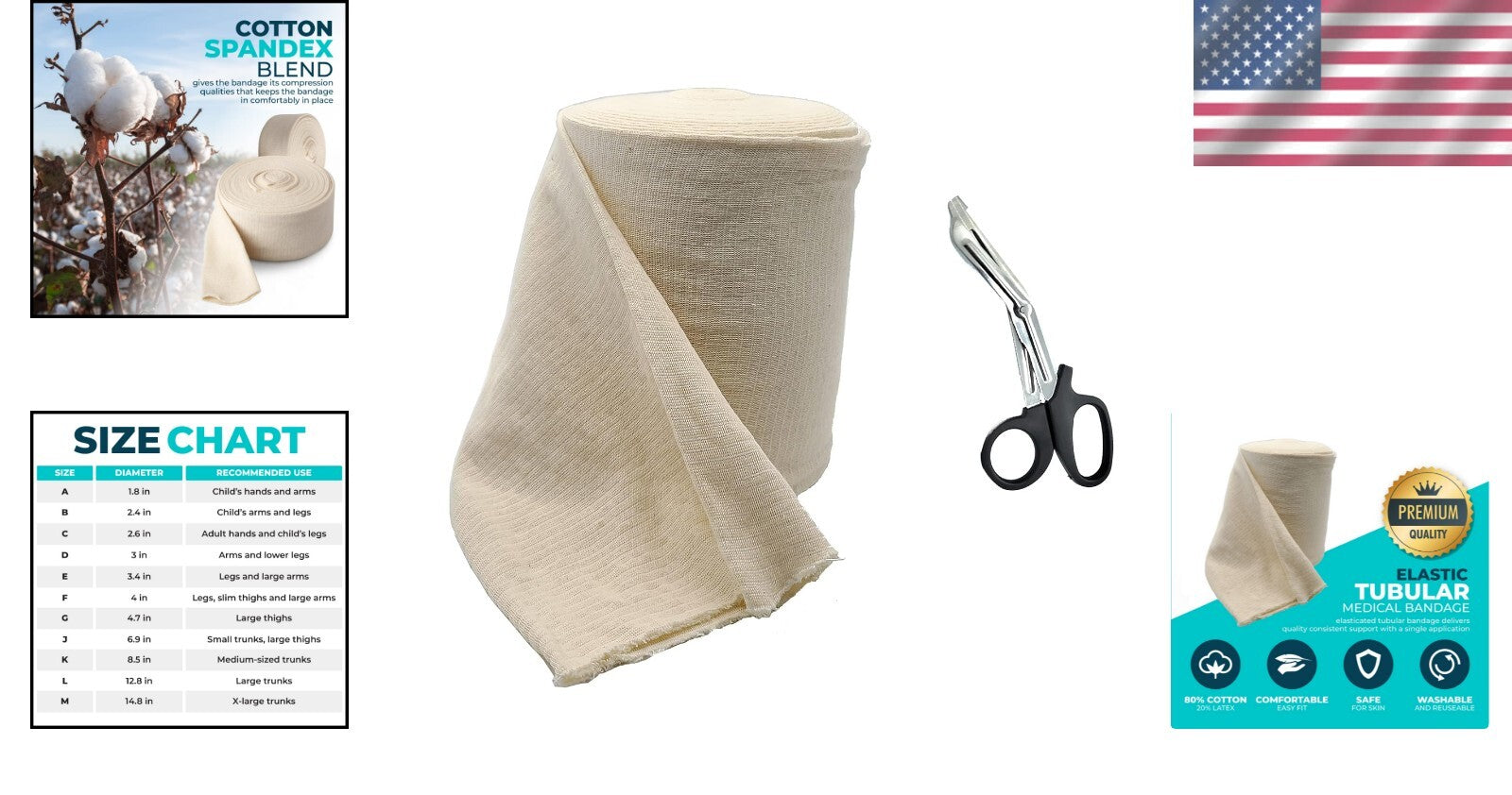 Elastic Tubular Bandage for Injury Support - 6.9" x 33' with Cutting Scissors