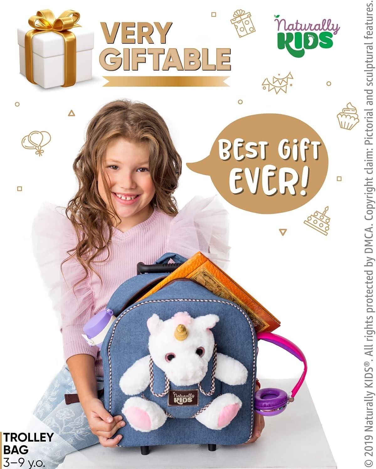 Lightweight Unicorn Kids Suitcase with Rolling Wheels - Ideal for 3-9 Years