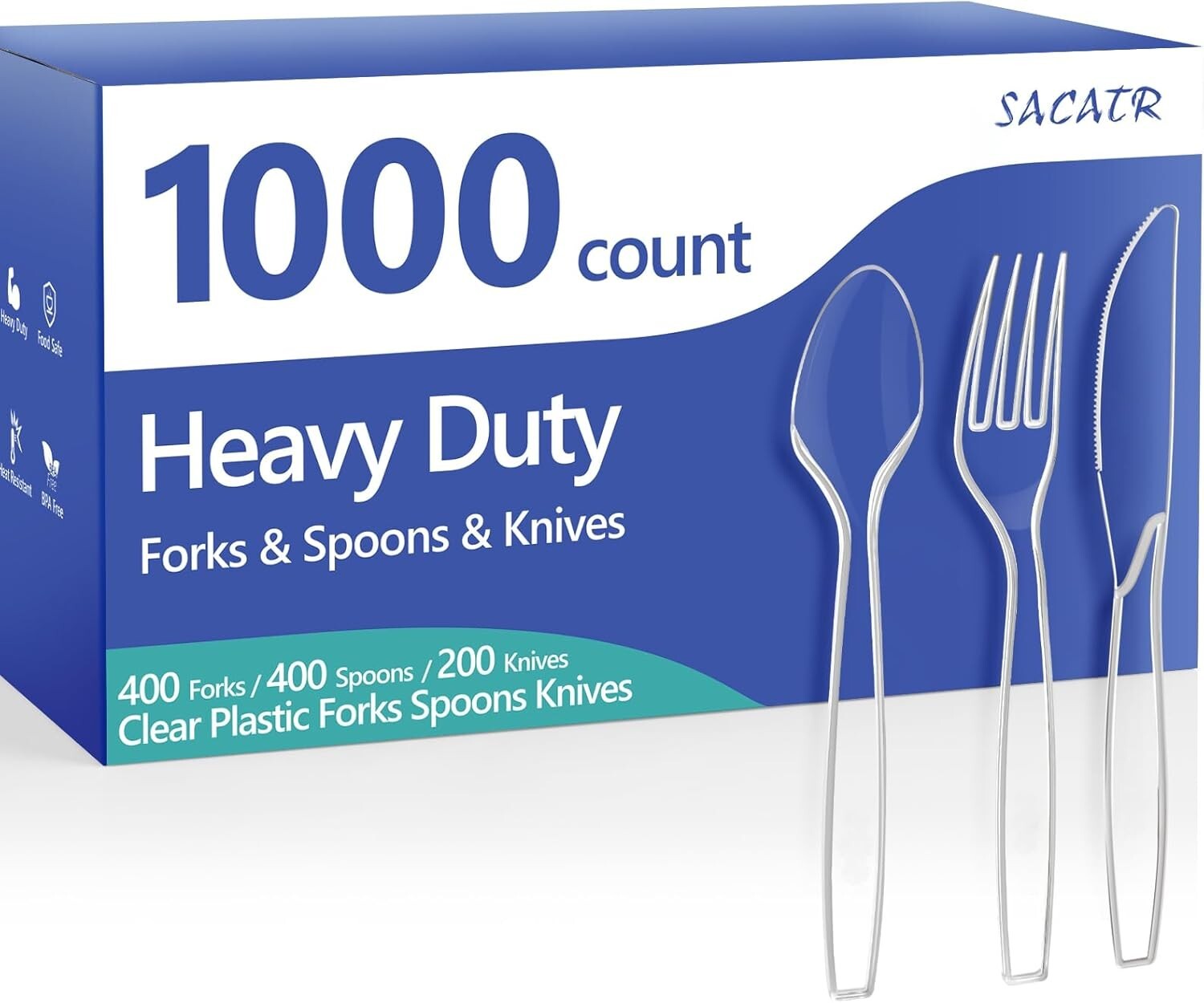 Classic Clear Plastic Utensil Set - 1000-Piece Heavy Duty Forks, Spoons & Knives