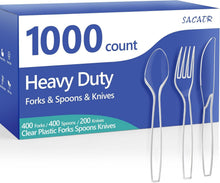 Load image into Gallery viewer, Classic Clear Plastic Utensil Set - 1000-Piece Heavy Duty Forks, Spoons &amp; Knives