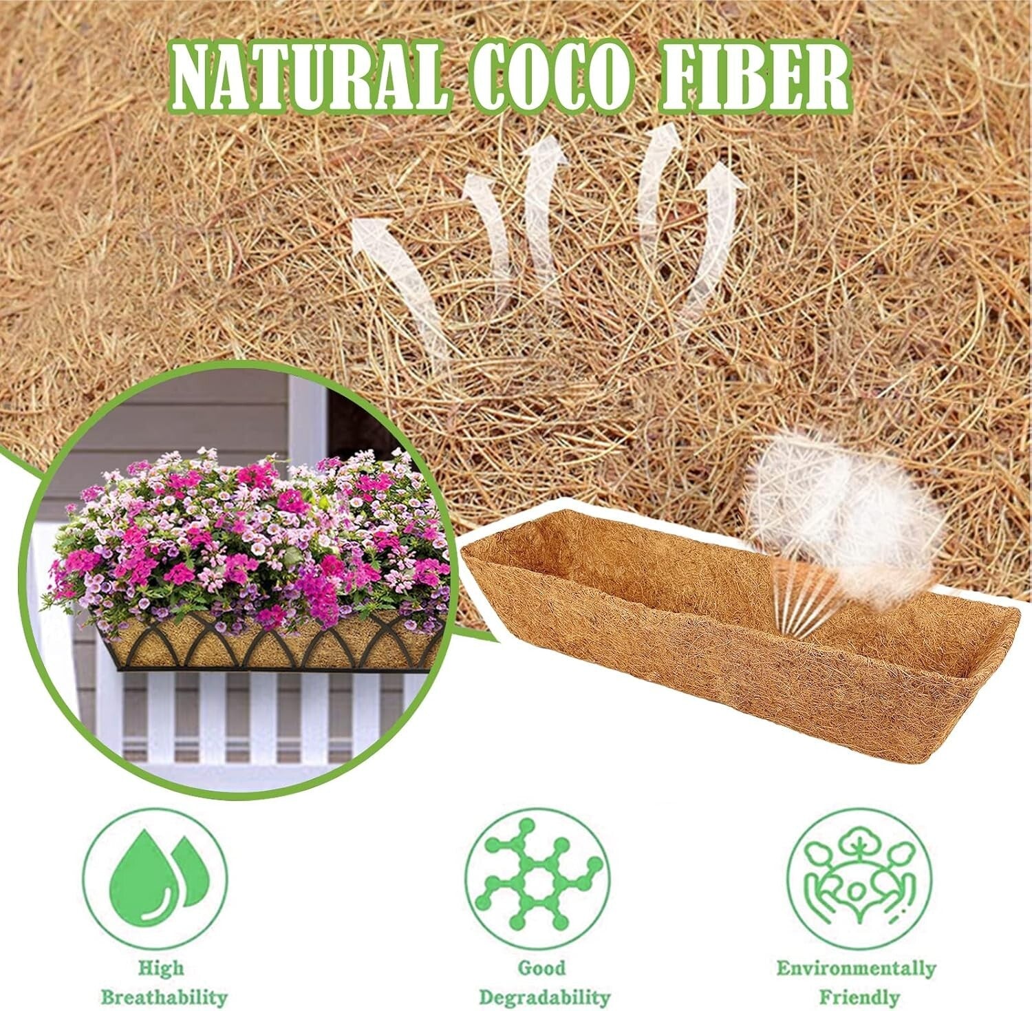 30-Inch Coco Fiber Liners for Window Box Planters - 2 Pack Plant Growth Support