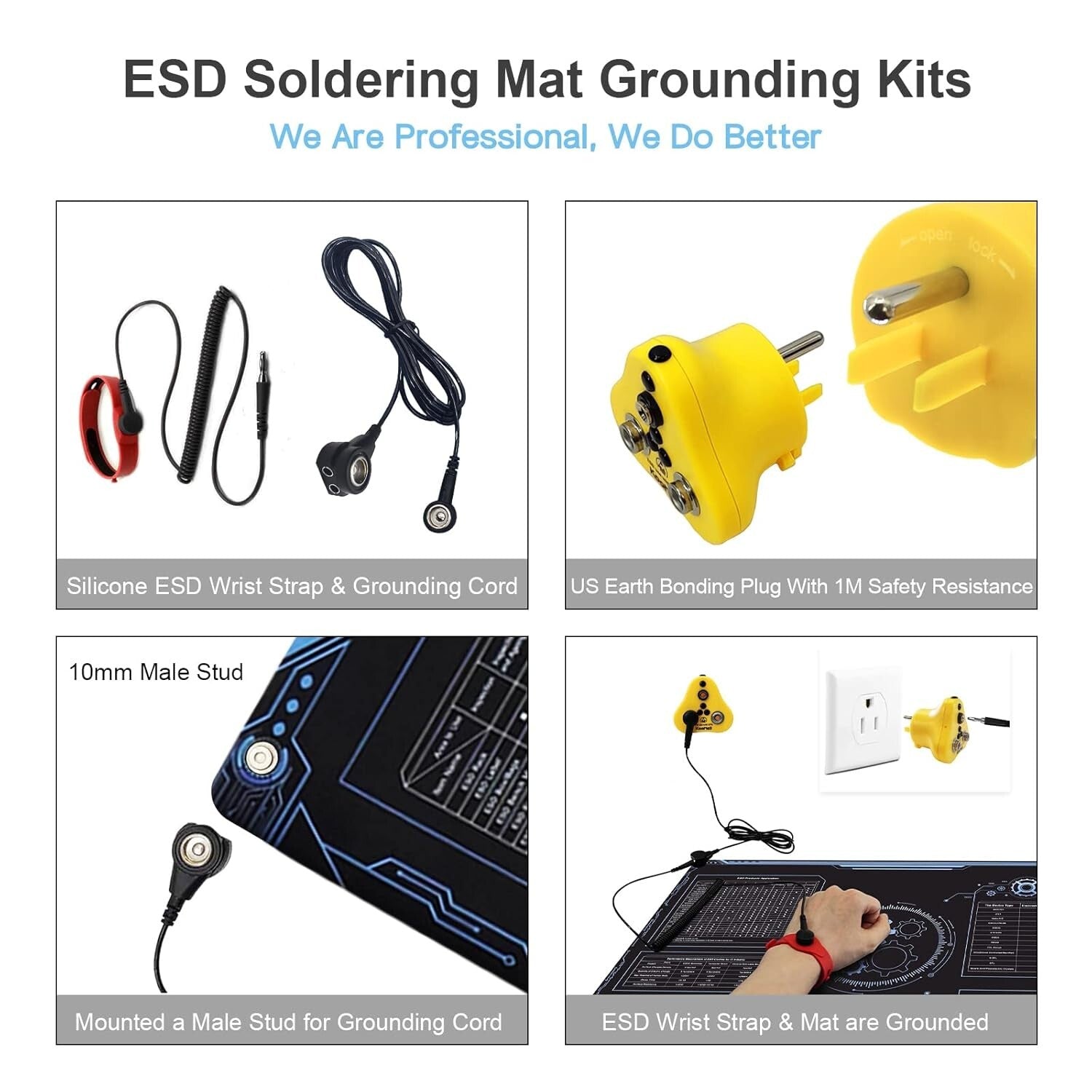 Versatile 24x16 ESD Rubber Mat with Anti-Slip Texture & Grounding Kit