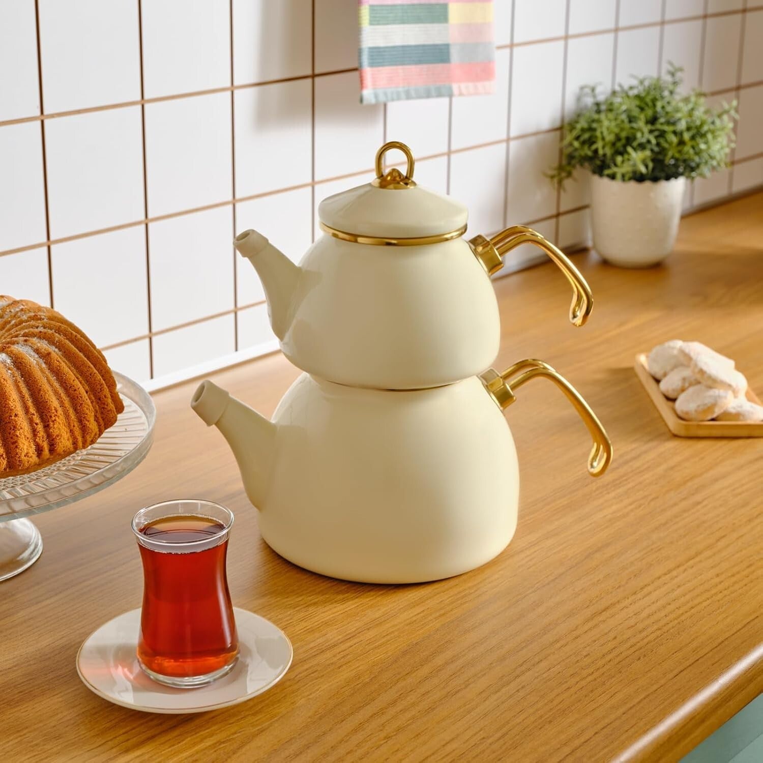 Elegant Retro Teapot and Kettle Duo - Stainless Steel, Anti-Microbial Coating