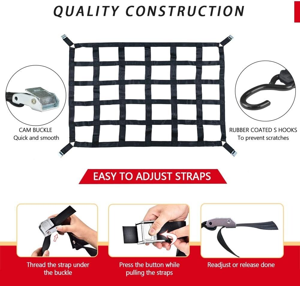 Durable Polyester Cargo Net for Pickup Trucks - 1100 lbs Heavy Duty Spec