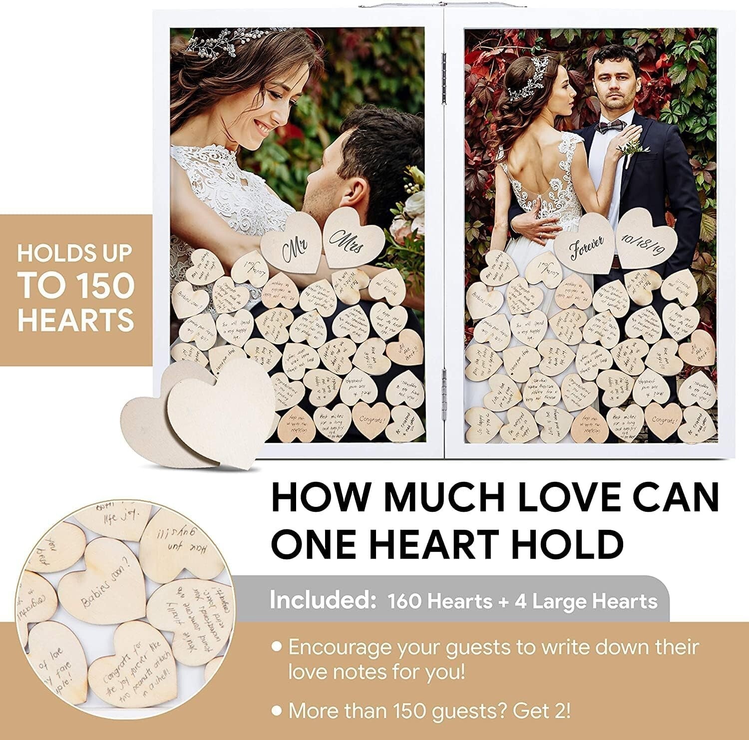 Rustic Wedding Guest Book with 160 Hearts - Unique Decor for Special Occasions