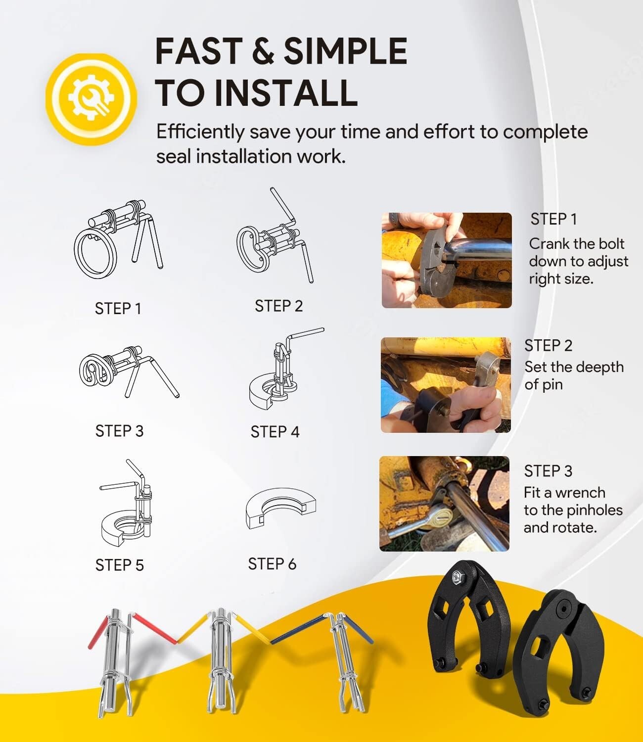 Adjustable Gland Nut Wrench & Seal Installer Kit for Efficient Hydraulic Repairs