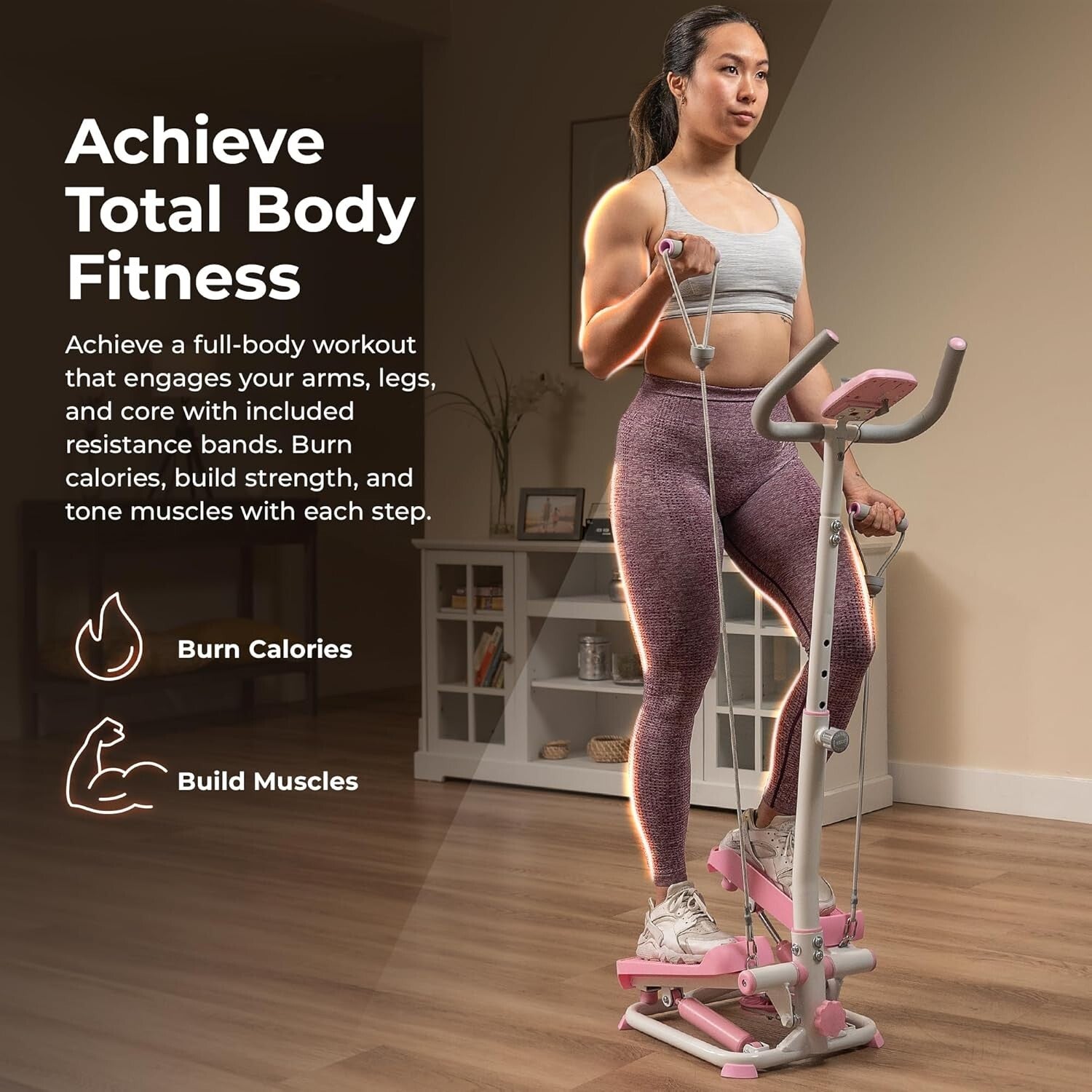 2-in-1 Smart Workout Machine with Resistance Bands - Total Body Fitness in Pink