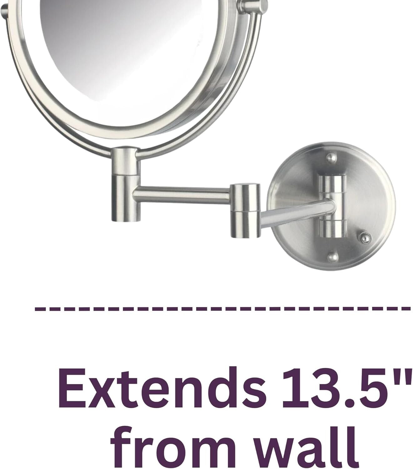 Luxury Wall-Mounted Makeup Mirror with Lights - 8X Magnification, Nickel Finish