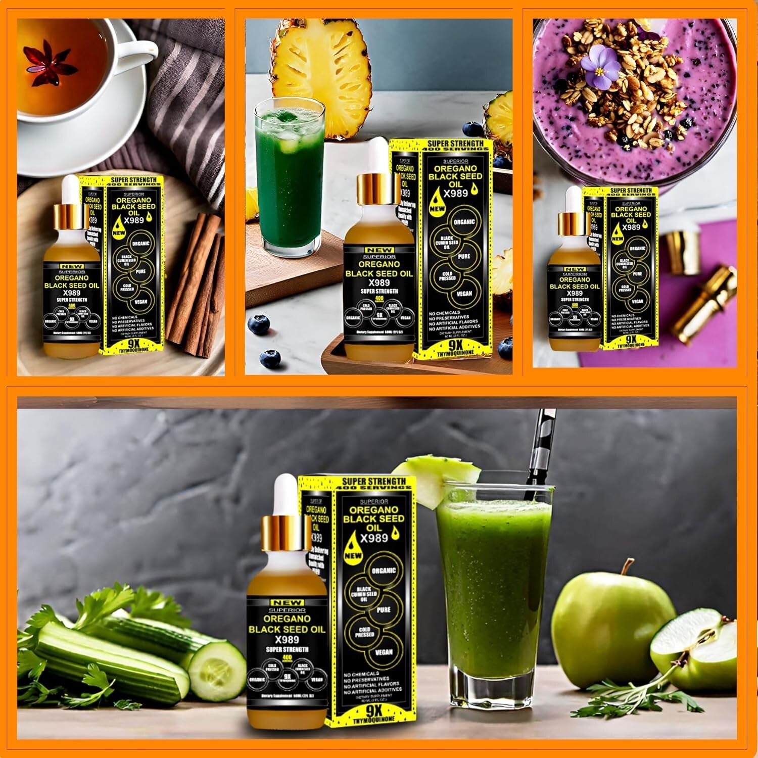 Natural Oil of Oregano & Black Seed Extract - Organic 400 Servings for Vitality