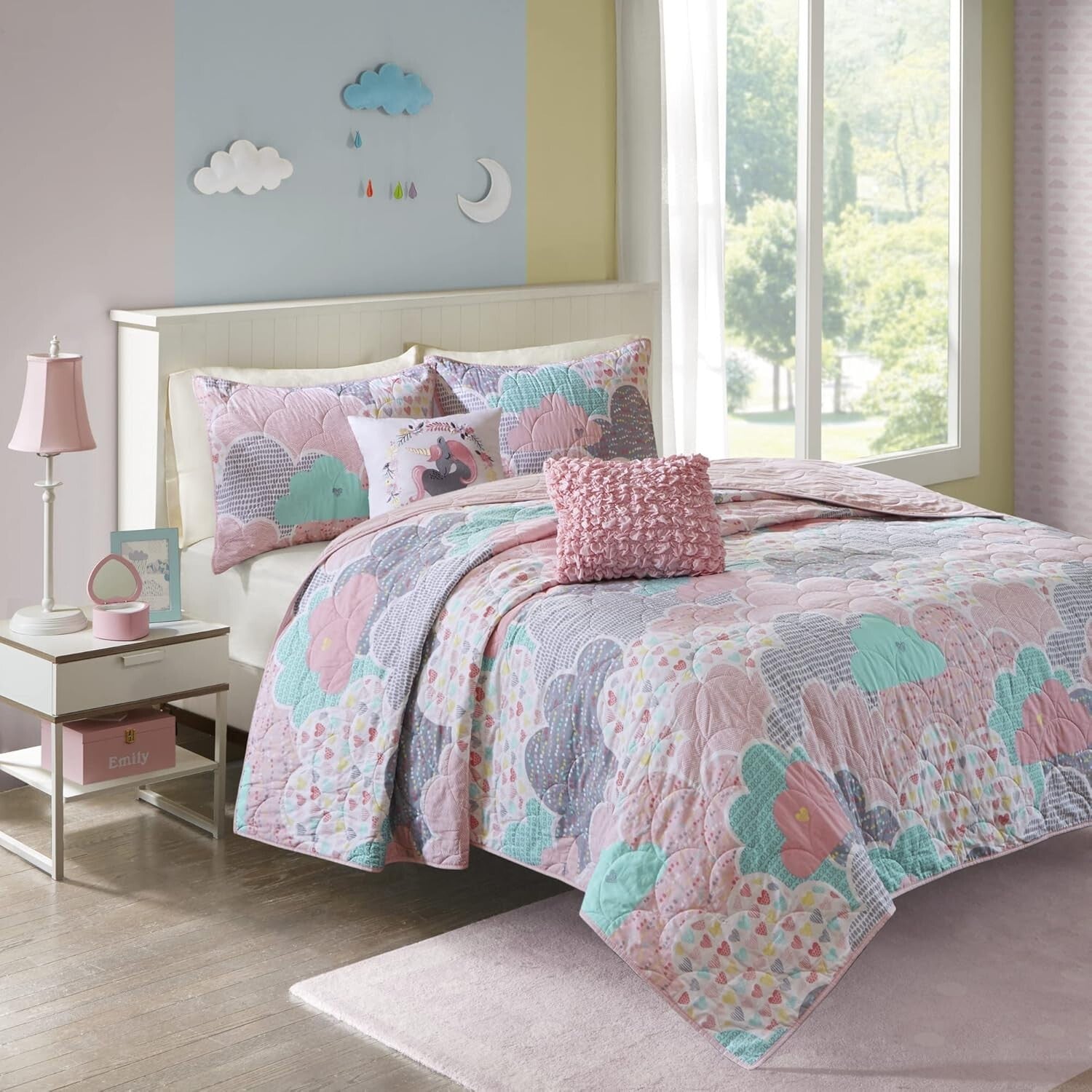 Whimsical Reversible Cotton Quilt Set for Kids - Cloud Pink Full/Queen