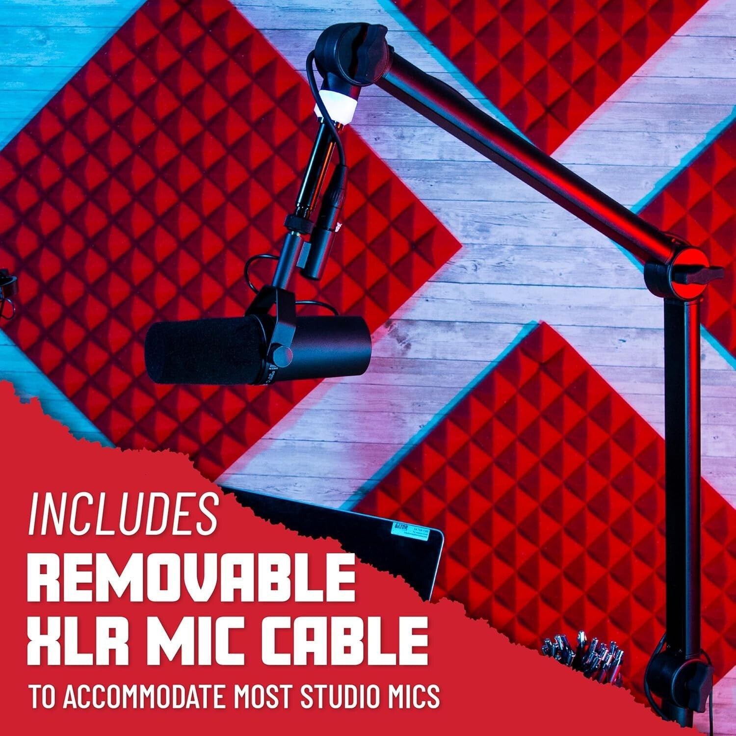 Heavy-Duty Podcast Microphone Stand with On-Air LED Light & Removable XLR Cable