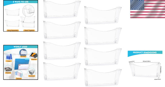Efficient 8 Pocket Wall File Organizer - Clear Plastic for School, Home & Office