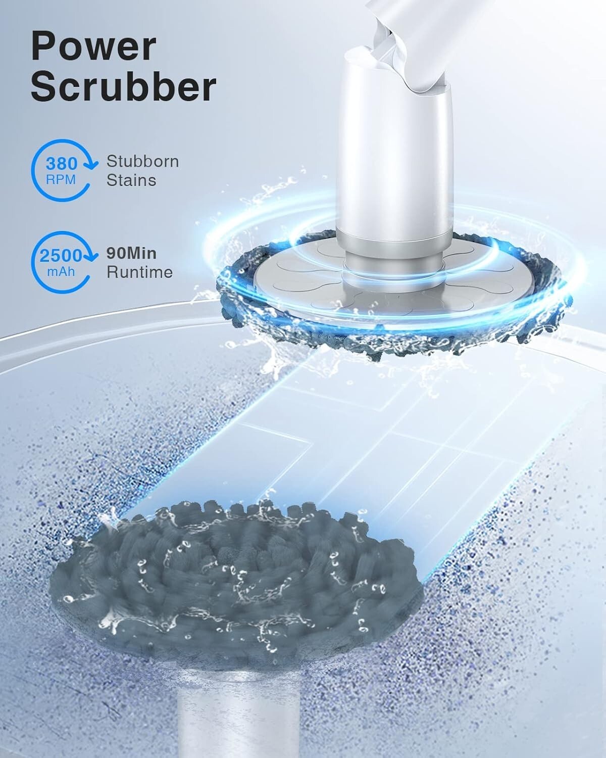 Powerful Cordless Spin Scrubber with 3 Lengths & 5 Brush Heads for Easy Cleaning