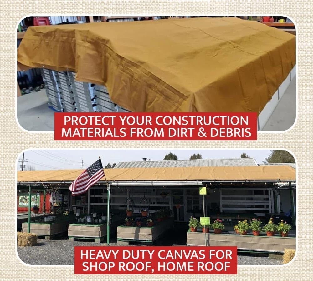Durable Tan Canvas Tarp 12' x 24' - Heavy Duty, UV Protected & Breathable