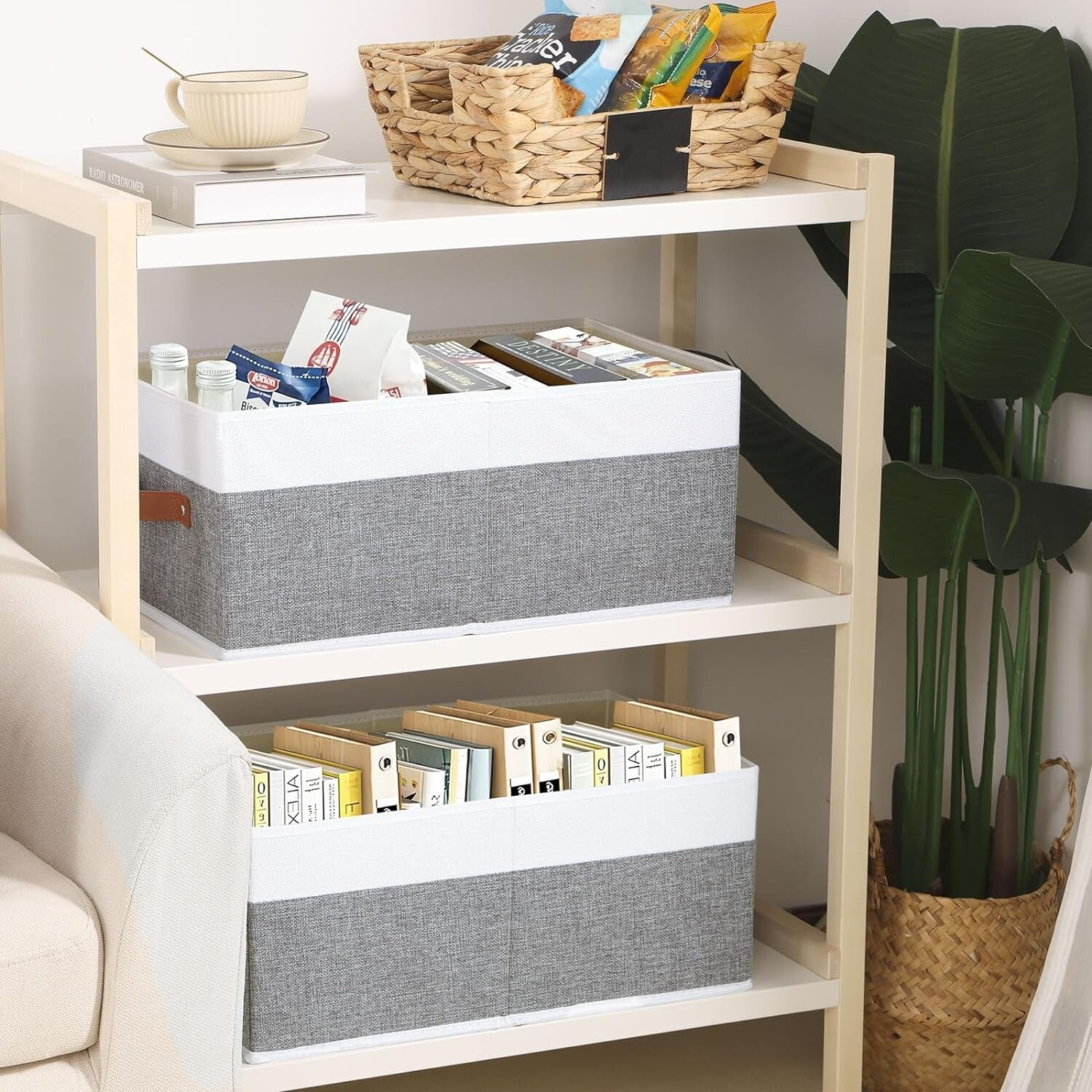 Elegant 4-Pack White and Grey Foldable Bins - Multi-Purpose Storage Solution