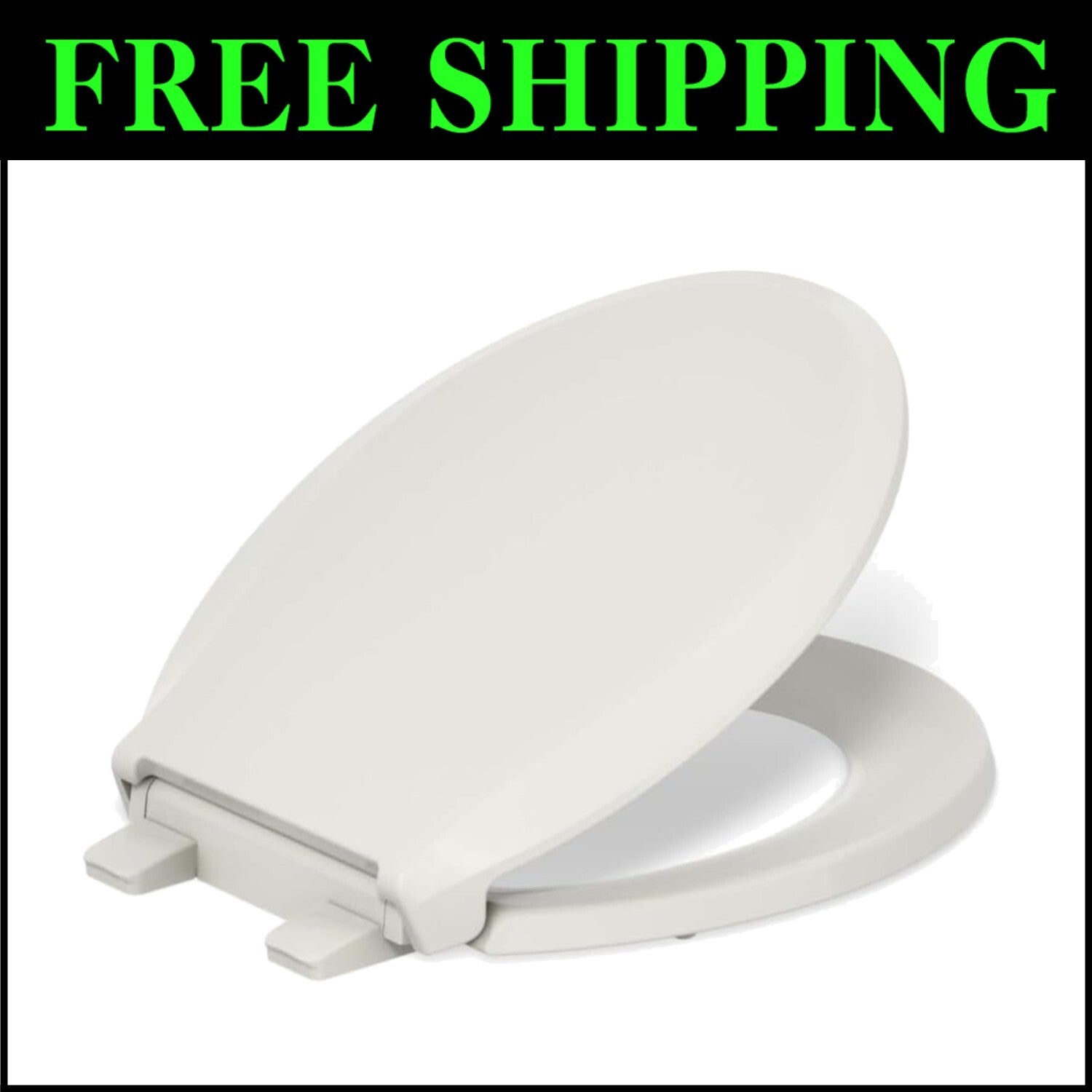 Modern Almond Round Toilet Seat with Grip-Tight Bumpers and Quiet-Close Lid