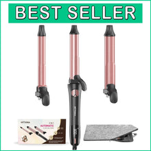 Load image into Gallery viewer, Rotating 3-in-1 Automatic Curling Iron with Interchangeable Wands, Rose Gold