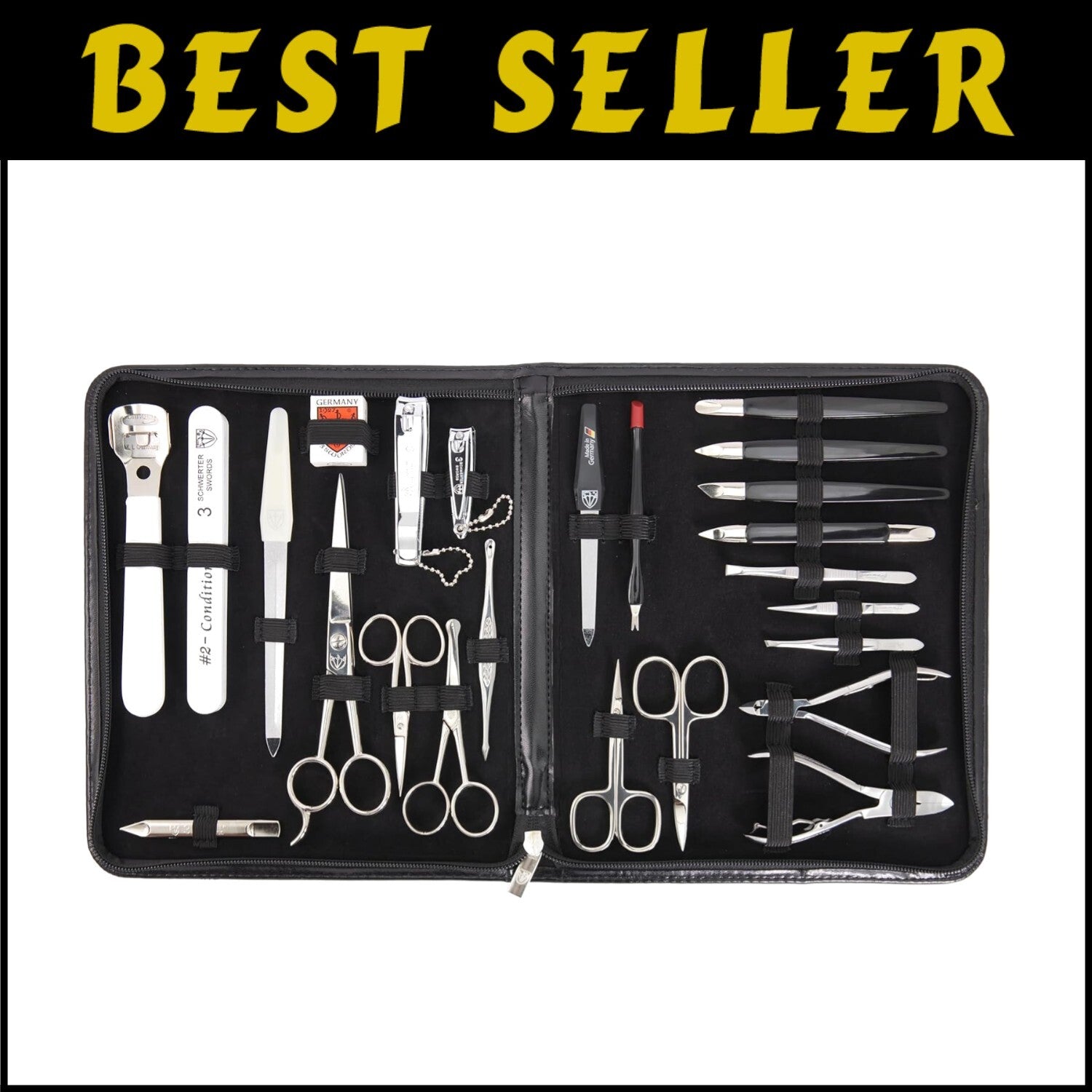 Luxury 23-Piece Nail Care Set with Professional Steel Implements in Leather Case
