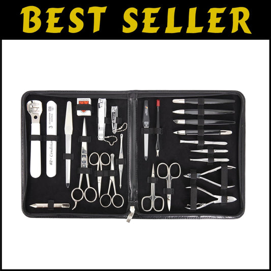 Luxury 23-Piece Nail Care Set with Professional Steel Implements in Leather Case