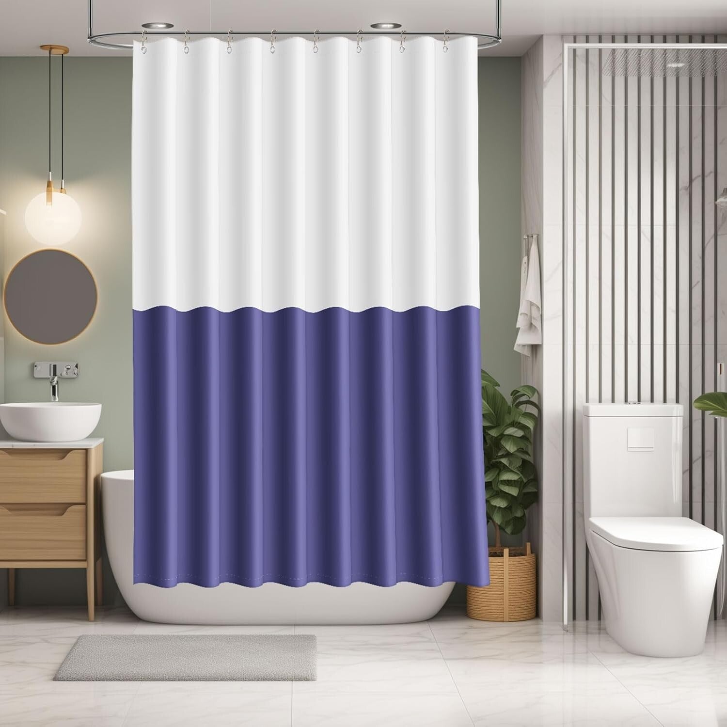 Durable Navy Blue Bathroom Accessories Set – Shower Curtain & Storage Solutions
