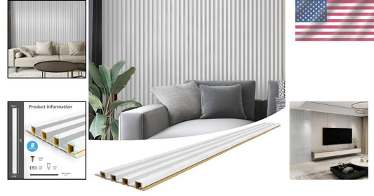 Contemporary Matte White WPC Slat Panels - Easy Install 8-Pack for Interiors