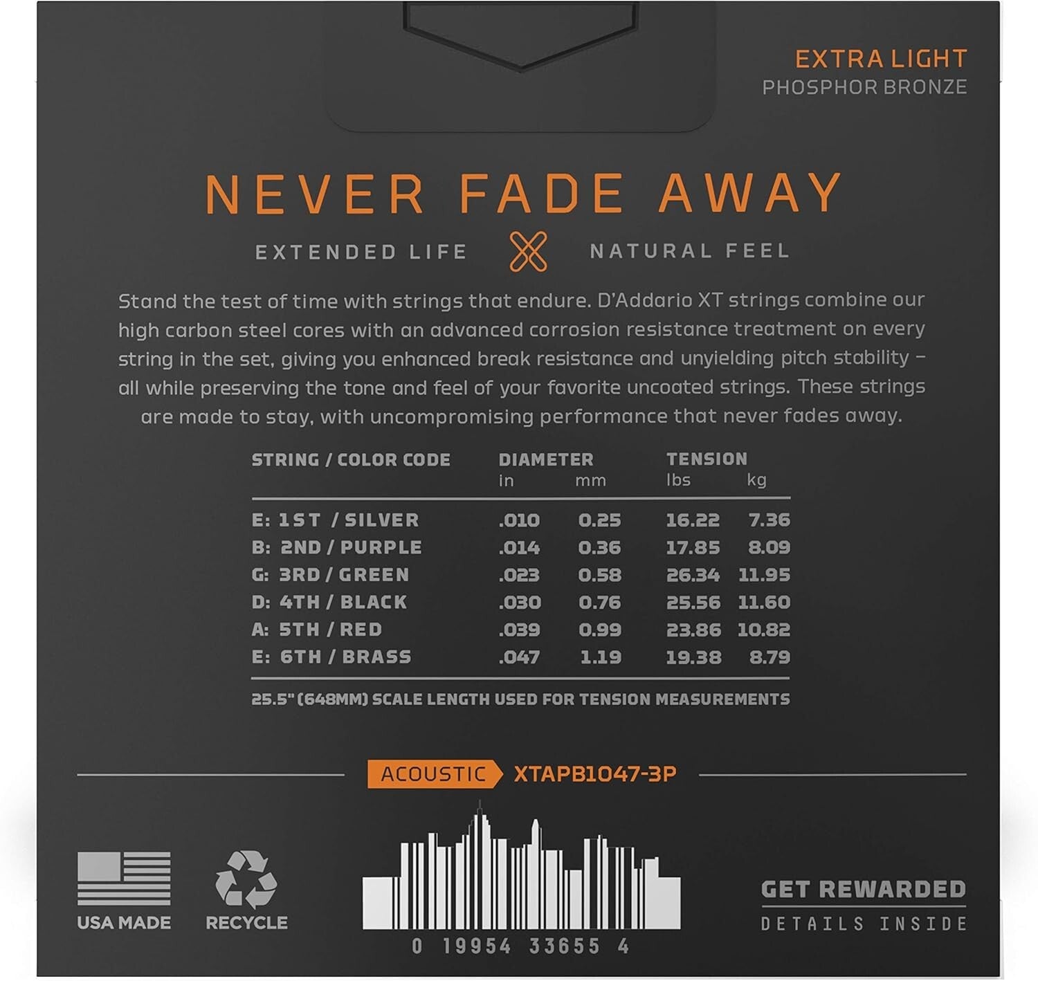 D'Addario XT Phosphor Bronze Acoustic Guitar Strings - 10-47 Extra Light, 3-Pack