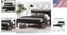 Load image into Gallery viewer, Squeak-Free Full Size Metal Bed Frame with Wooden Headboard &amp; Spacious Storage
