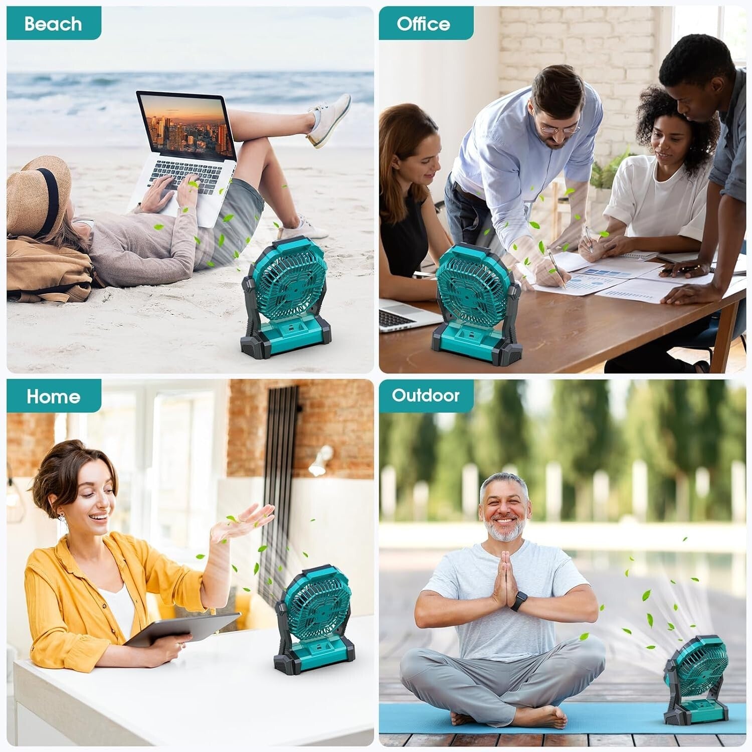 Ultra-Quiet 4-Speed Portable Fan with 3 Brightness Levels for Camping Adventures