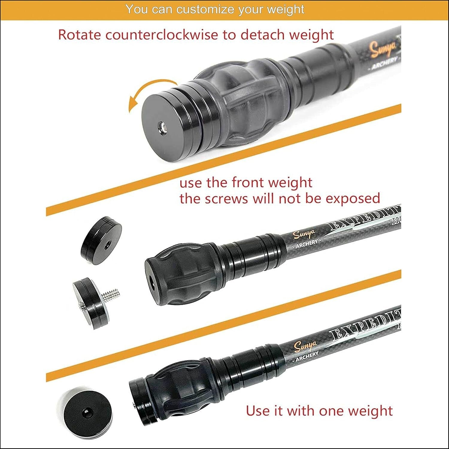 Flexible Core Archery Stabilizer - 8", 10" & Weight Kit for Comfortable Shooting