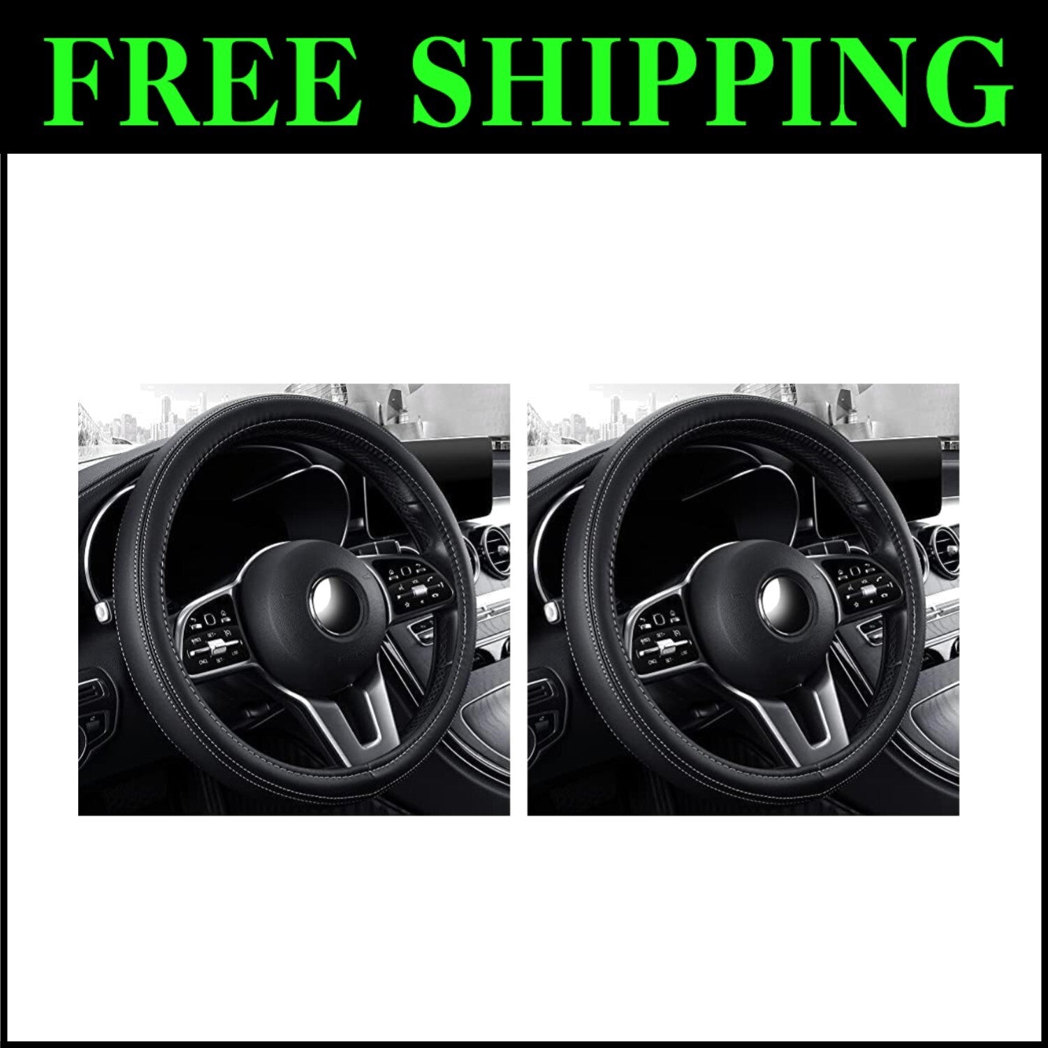 Comfortable Elastic 15" Steering Wheel Cover in Elegant Black & White - 2 Pack