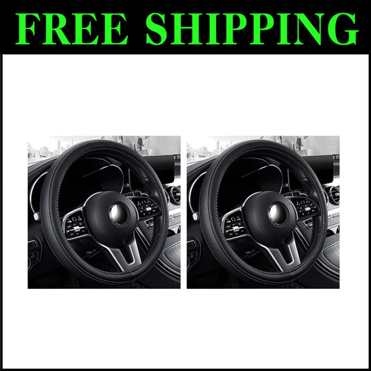 Comfortable Elastic 15" Steering Wheel Cover in Elegant Black & White - 2 Pack