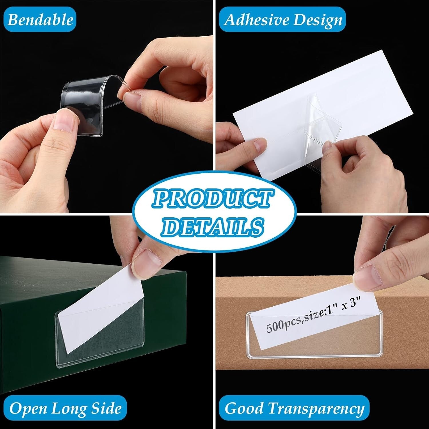 Clear Self-Adhesive Label Holder Pockets - 500 Count for Efficient Organization