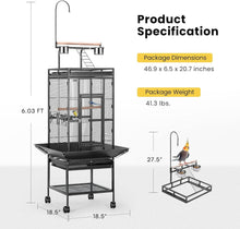 Load image into Gallery viewer, Elegant Black Bird Cage with Play Top - Ideal for African Grey, Macaws, and More