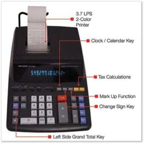 Elegant 12-Digit Desktop Printing Calculator with Large Blue Fluorescent Display