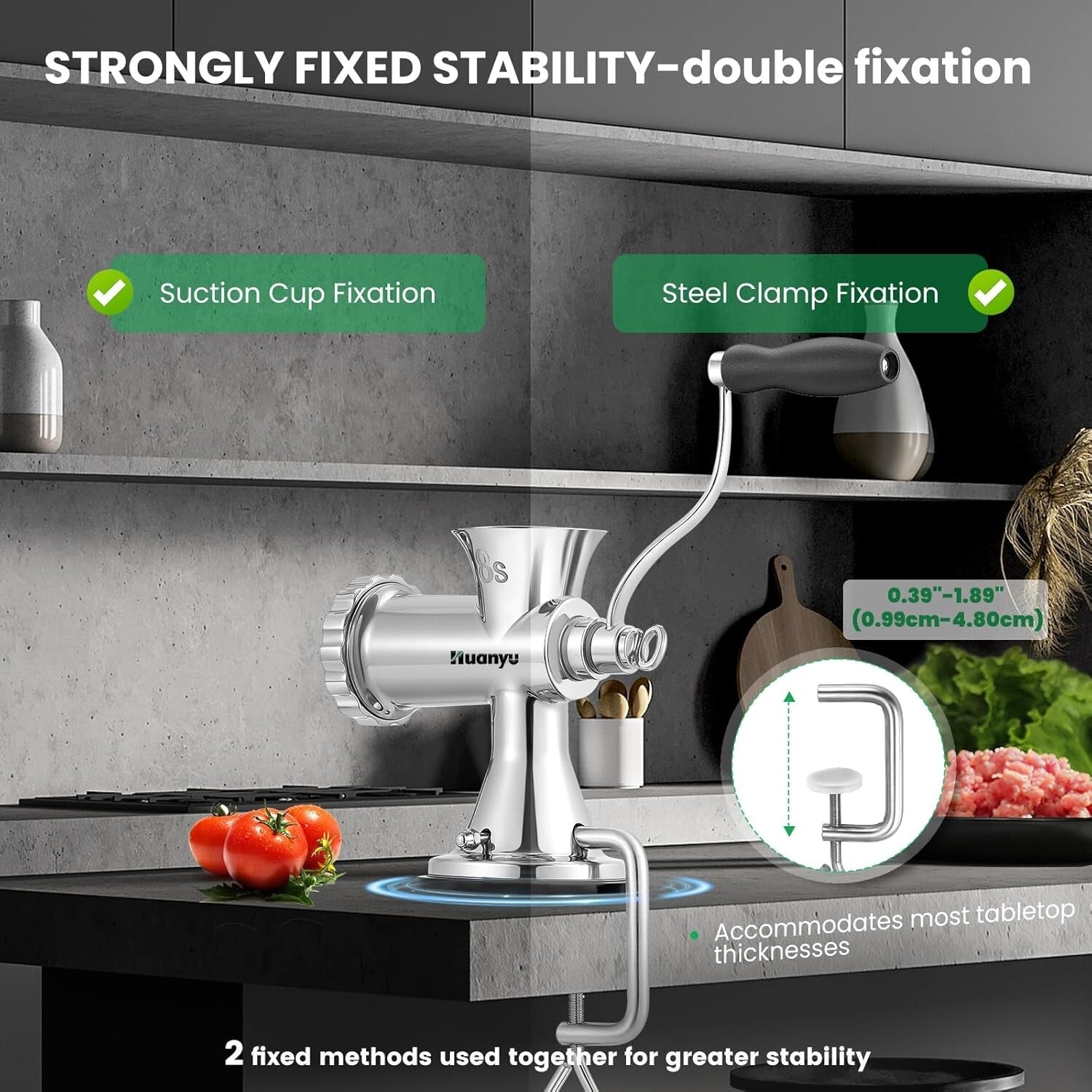 Versatile Hand Crank Meat Grinder - Stainless Steel for Home and Outdoor Cooking