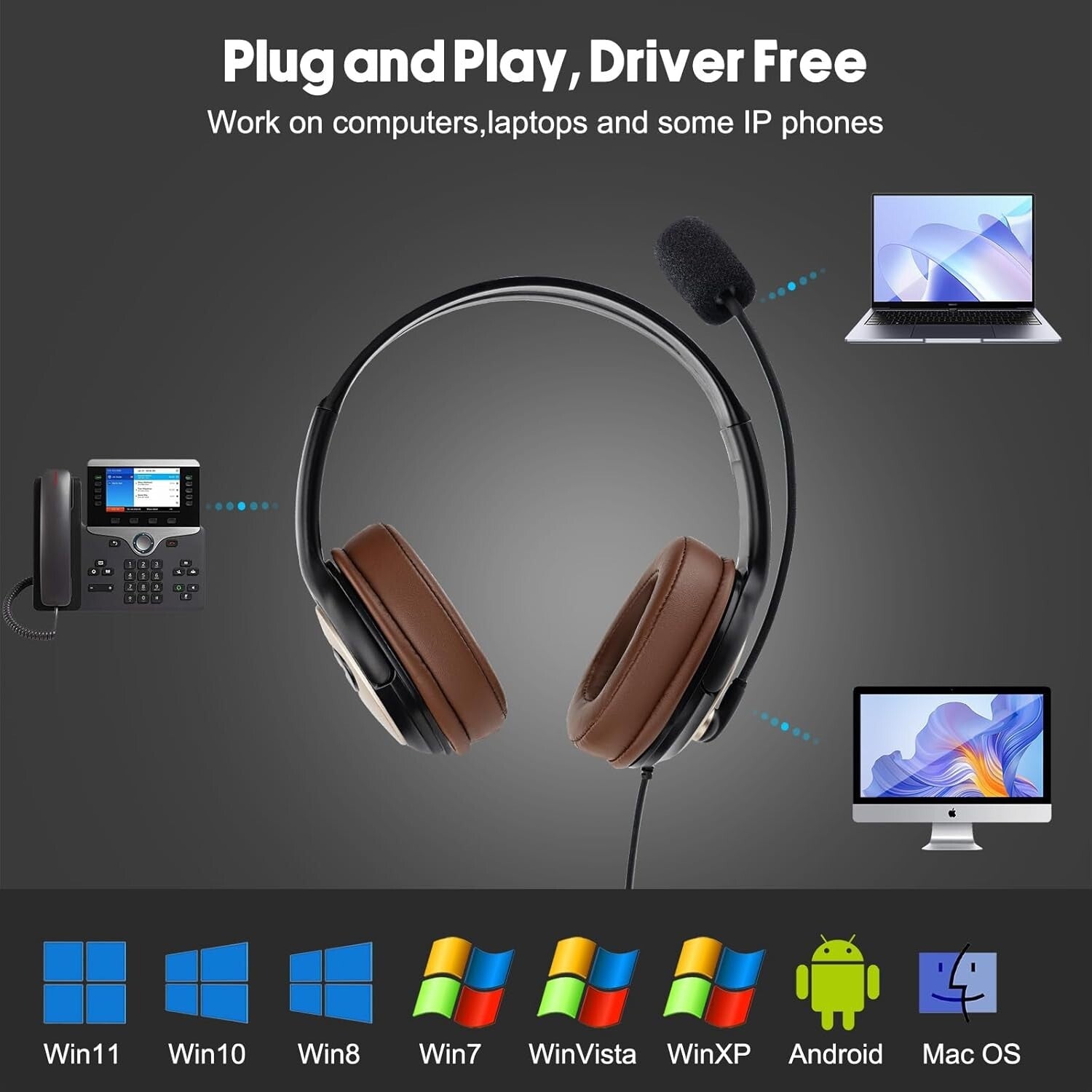Luxurious Comfort Over-Ear USB Headset with Clear Sound and Mic for Remote Work