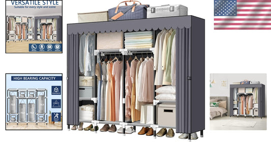67-Inch Portable Wardrobe Closet with 4 Hanging Rods – Sturdy Steel Tube Design