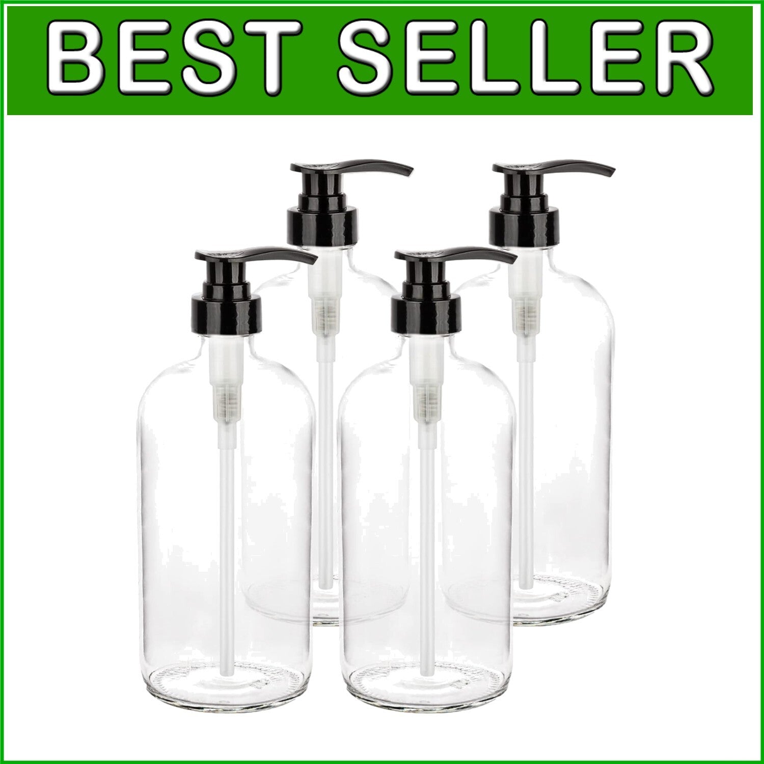 Durable 32 oz Flint Glass Pump Dispenser - Reusable Shampoo Bottle Solution