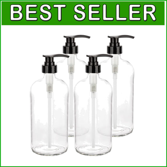 Durable 32 oz Flint Glass Pump Dispenser - Reusable Shampoo Bottle Solution