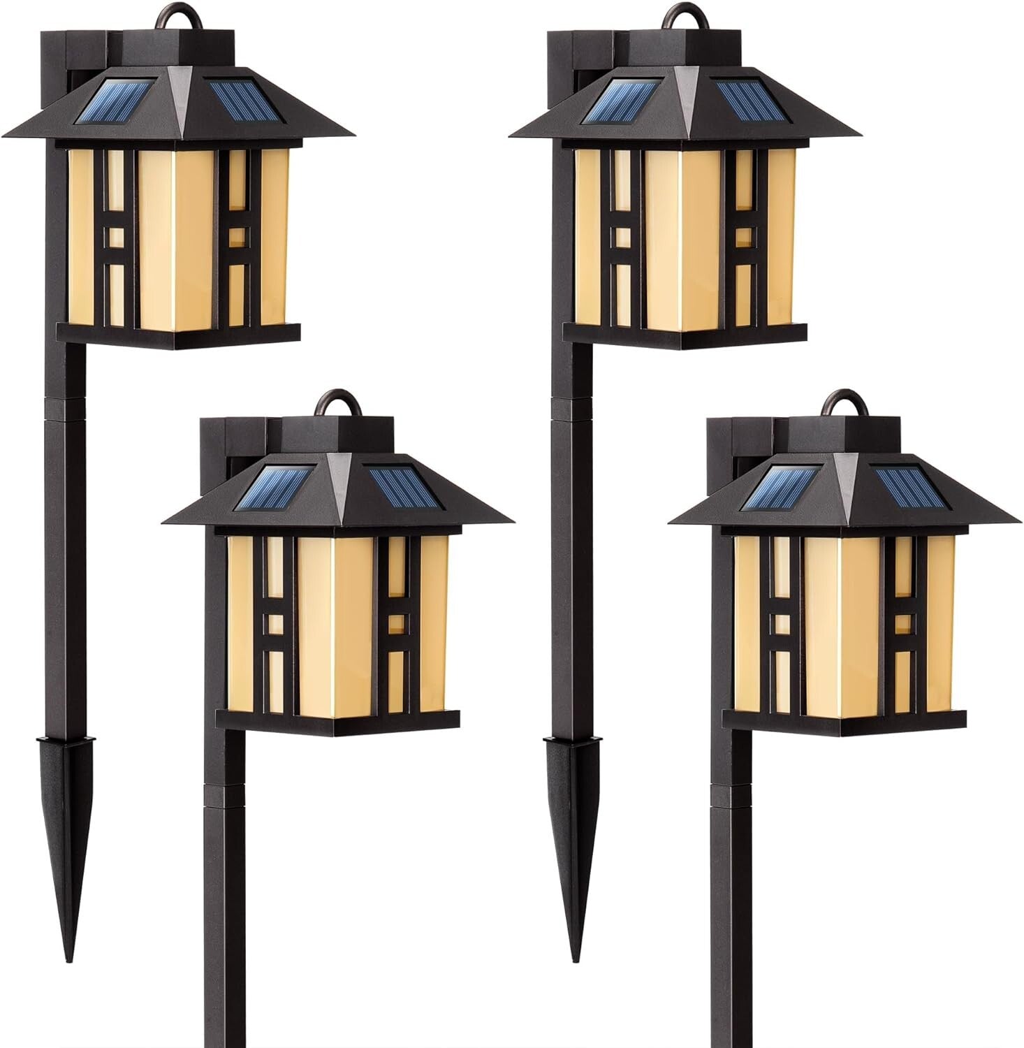 Elegant Japanese Solar Lights - 4 Pack Waterproof Pathway Garden Illumination
